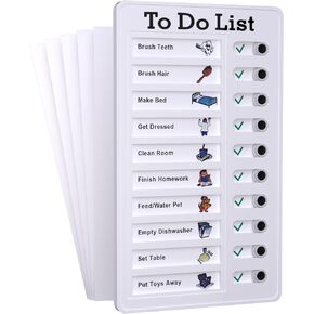Chore Chart Memo Checklist Board for Kids Multiple Kids, to Do List Message Board with 5 Removable Replacement Blank Card Stocks for Home Travel Daily Planning