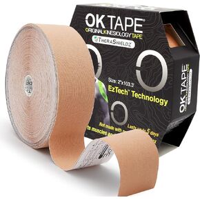 OK TAPE Kinesiology Tape Extended Edition, Original Elastic Athletic Tape - 2in X 103 Feet Long Roll Strips - Latex Free, Breathable, Pro for Physical Therapy Sports Athletes (Black)