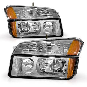 Headlight Assembly Compatible with 2002 2003 2004 2005 2006 Chevy Avalanche 1500 2500 Headlamp Black Housing Amber Reflector Clear Lens Replacement Pair (Fits Body Cladding Models)
