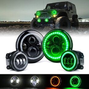 Xprite 7 inch 90W LED Headlights & 4 inch 60W Fog Lights Combo w/Blue Halo Compatible with 2007-2018 Jeep Wrangler JK, DOT Approved