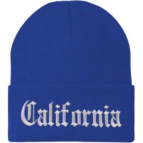 Trendy Apparel Shop California State Old English Embroidered Long Cuff Beanie