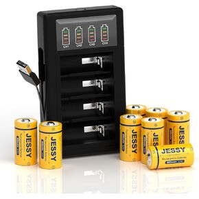 8 Pack CR123A Rechargeable Batteries and Charger, 3.7V 123A Battery Compatible with Arlo Cameras VMC3030 VMK3200 VMS3330 3430 3530, Flashlights