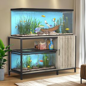 55-90 Gallon Fish Tank Stand Large Aquarium Stand with Accessories Storage, Heavy Duty Metal Fish Tank Cabinet Suitable for Turtle Tank, Reptile Terrarium Stand, 1000LBS Capacity, Black