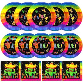 Mexican Fiesta Paper Plates and Napkins: Disposable Dinnerware Set for Cinco De Mayo Themed Party Decorations Supplies, Serves 24