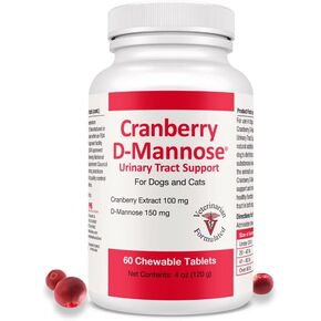 Cranberry D-Mannose Urinary Tract Support Supplement for Cats and Dogs - Cranberry Extract, D-Mannose, Vitamin C - Bladder and UTI Treatment - Made in USA - 120 Soft Chews