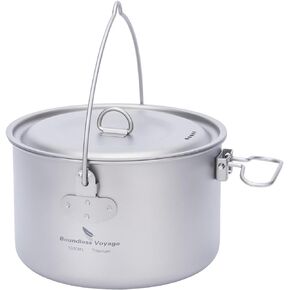 Boundless Voyage Titanium Hanging Pot for Outdoor Camping Backpacking Hiking Ultralight Portable Cooking Pot Camp Kitchen Cookware 1300ML/1950ML/2900ML