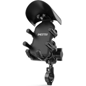 iMESTOU Anti-Vibration Motorcycle Phone Mount, Shock Damping Bike Cellphone Holder with 1" Ball Mount Base 720° Rotatable Fits for 12-32mm Handlebars, Widely Compatible with 5.4"-7.0" Smartphones