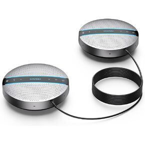 2 in 1 Daisy-Chain Conference Speaker for 12 Attendees, Each Bluetooth Speakerphone with 6 Mics, USB/Dongle/Bluetooth Connection, Compatible with Conferencing Apps for Home Office