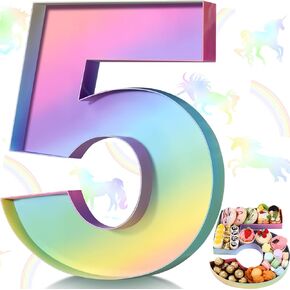 Mifoci 13.7 بوصة زينة عيد ميلاد وحيد القرن رقم من الورق المقوى للفتيات Charcuterie بنات قوس قزح قابل للتعبئة صندوق بريد رقم المعجون الورقي (رقم 3)