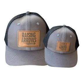 Raising Arrows Father Son Matching Hats, Leather Patch Snapback Hat Dad And Son Matching Caps, Fathers Day Gift For Christian Dad, Religious Gift For Dad Hat Mesh, Family Daddy and Me Hats.