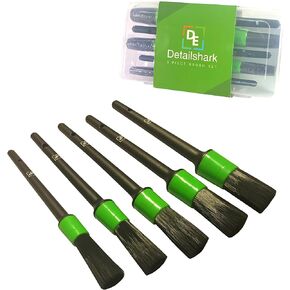 Auto Detailing Brush Set (5) Best Car Detailing Brush Kit - Lug Nut/Leather/Wheel/Interior/Seat/Upholstery/Engine Washing - Reliable Brushes - Green