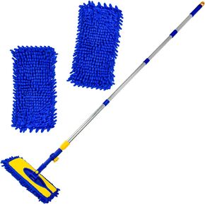 ITTAR Car Wash Brush with 61" Long Handle, 2 Pads Chenille Microfiber Truck Washer Mop, Camper Cleaner Brush with Telescopic Stainless Steel Pole, Car Cleaning Supplies for RV, SUV, Automotive
