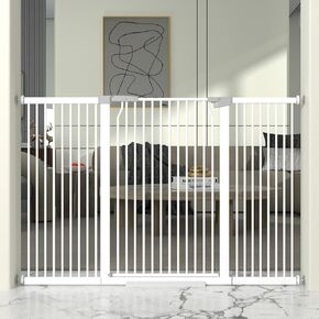 41" Extra Tall Cat Gate for Doorway, Metal Pet Baby Safe Gate, Extra Wide Pressure Mounted Child Door with Expansion Kit, No Drilling Cat Fence Indoor, No Climb Cat Proof Gate, Tall Dog Gate, White