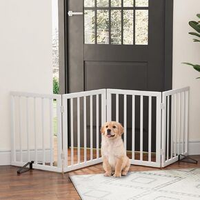 Dog Gate, Freestanding Dog Gates for Doorways, Foldable Dog Gate Indoor, Pet Gates for Doorways Bedroom, Puppy Gate with Metal Support Feet, Room Divider 3 Panels (Brown)
