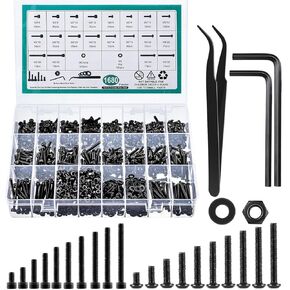 1683 Pcs M3 Screw Assortment, M3 Bolts and Nuts Assortment Metric Machine Screw Assortment 12.9&10.9 Alloy Steel Black Zinc Plated Hex Button Head and Socket Head Screws