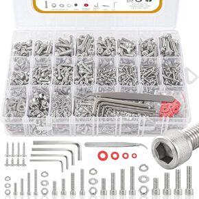 500pcs Machine Screws Assortment Kit,#8-32 Phillips Pan Head nut and Bolt Assortment Kit (with Lock&Flat washers・Wrenches) Stainless Steel Screws Bolt nut washers Assortment kit with case
