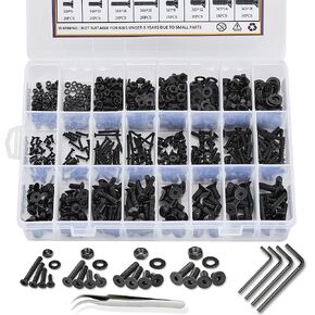 840PCS M2 M3 M4 M5 Socket Head Cap Screws Nuts Assortment Kit with Storage Box, 12.9 Grade Alloy Steel Metric Thread Hexagon Allen Machine Bolt, DIN 912 Black Oxide Finish,4 Hex Wrenches Included