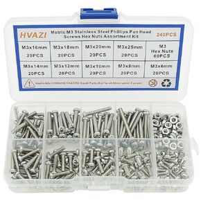 Metric M1 M1.2 M1.4 M1.6 M2 M2.5 304 Stainless Steel Phillips Pan Head Tiny Machine Screws Nuts Assortment Kit