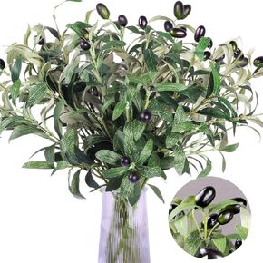 6 قطع من أغصان الزيتون الاصطناعية للمزهريات - شجرة زيتون صناعية مقاس 17.8 بوصة، نبات صناعي واقعي، سيقان خضراء، نباتات حرير فواكه وهمية لديكور المنزل الخارجي in Kuwait