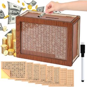 Wooden Money Box with Money Target and Numbers with Counter Crafts, Portable Money Saving Box, Cash Saver Box with Marker Pen, Storage Case Money Saving Box For 10000 Dollar in Kuwait