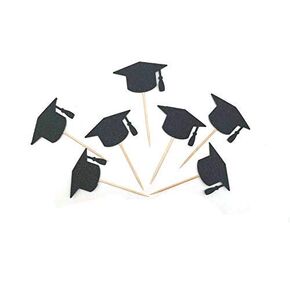 Black Graduation Cupcake Toppers Golden Graduation Party Decorations Supplies for High School or College Graduatio Pack of 24