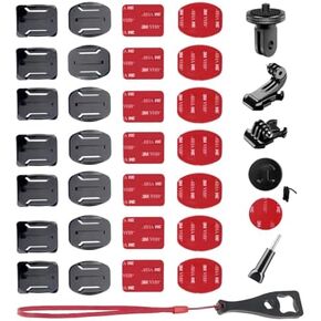 Helmet Adhesive Sticky Mounts Flat Curved Stickers, 36Pcs Action Camera Accessory Kit Helmet Mounting Attachment and Buckle Mount, Helmet Mount Kit for GoPro and Other Action Camera