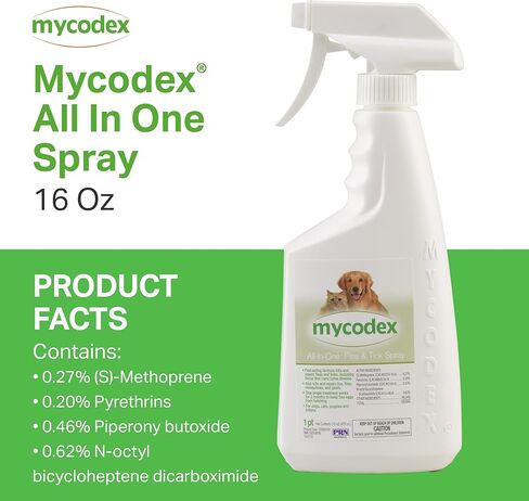 PRN Pharmacal Mycodex الكل في واحد رذاذ البراغيث والقراد لطفيليات الكلاب والقطط - يتحكم في البراغيث والقراد والقمل والبعوض والبعوض والذباب ويرقات البراغيث - 16 أونصة in Kuwait