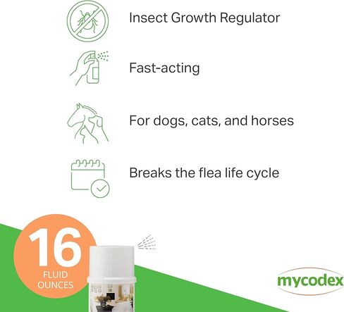 PRN Pharmacal Mycodex الكل في واحد رذاذ البراغيث والقراد لطفيليات الكلاب والقطط - يتحكم في البراغيث والقراد والقمل والبعوض والبعوض والذباب ويرقات البراغيث - 16 أونصة in Kuwait