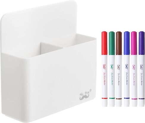 السيد. Pen- حامل قلم التحديد المغناطيسي، أبيض، حامل قلم التحديد الجاف المغناطيسي مع 6 أقلام تلوين ملونة، حامل قلم السبورة البيضاء، منظم السبورة البيضاء، منظم لوحة المسح الجاف، حامل المسح الجاف in Kuwait