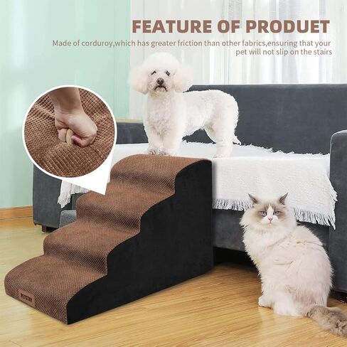 Dog Stairs for Small Dogs,High Density Foam Dog Ramps Soft Non-Slip Pet Steps,Older Dogs Cats Joint Pain Pets Stairs Ladder for Couch Sofa Bed,w/Removable and Washable Cover in Kuwait