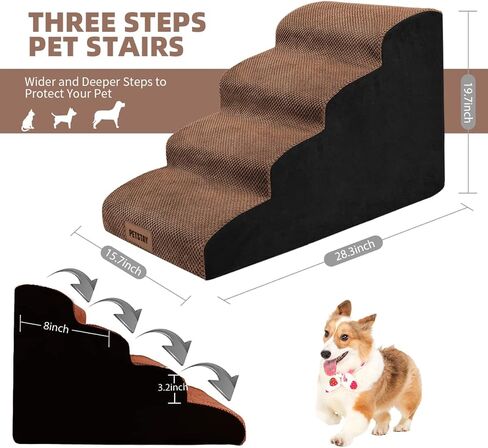 Dog Stairs for Small Dogs,High Density Foam Dog Ramps Soft Non-Slip Pet Steps,Older Dogs Cats Joint Pain Pets Stairs Ladder for Couch Sofa Bed,w/Removable and Washable Cover in Kuwait