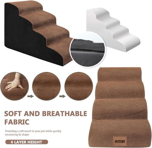 Dog Stairs for Small Dogs,High Density Foam Dog Ramps Soft Non-Slip Pet Steps,Older Dogs Cats Joint Pain Pets Stairs Ladder for Couch Sofa Bed,w/Removable and Washable Cover in Kuwait