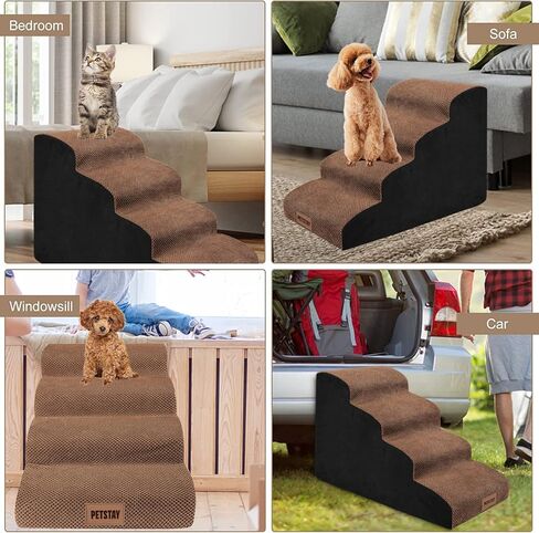 Dog Stairs for Small Dogs,High Density Foam Dog Ramps Soft Non-Slip Pet Steps,Older Dogs Cats Joint Pain Pets Stairs Ladder for Couch Sofa Bed,w/Removable and Washable Cover in Kuwait