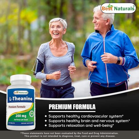 Best Naturals L-Theanine 200 ملغ لكل قرص (400 ملغ لكل قرصين) - يعزز الاسترخاء دون النعاس - 120 قرص نباتي - (120 قرصًا (عبوة من 1)) in Saudi Arabia