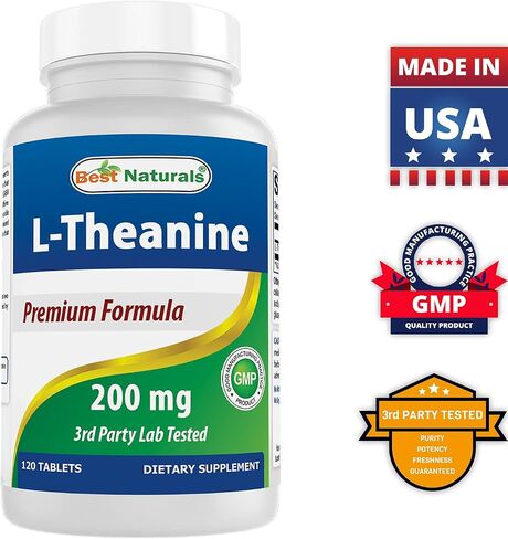 Best Naturals L-Theanine 200 ملغ لكل قرص (400 ملغ لكل قرصين) - يعزز الاسترخاء دون النعاس - 120 قرص نباتي - (120 قرصًا (عبوة من 1)) in Saudi Arabia