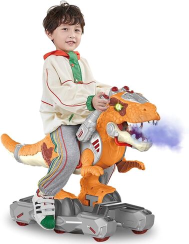 Dinosaur Ride On Push Car for Little Kids, Battery Operated Push & Ride Electric Foot-to-Floor Sliding Rideable Toy Scooter with Music, Light & Smoke for Toddlers in Saudi Arabia