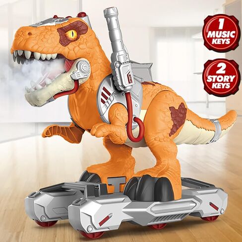 Dinosaur Ride On Push Car for Little Kids, Battery Operated Push & Ride Electric Foot-to-Floor Sliding Rideable Toy Scooter with Music, Light & Smoke for Toddlers in Saudi Arabia