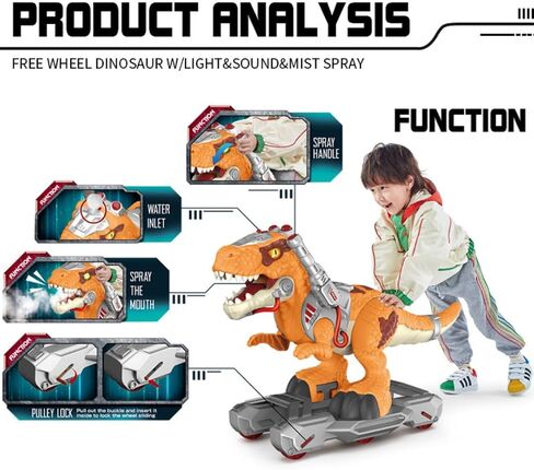 Dinosaur Ride On Push Car for Little Kids, Battery Operated Push & Ride Electric Foot-to-Floor Sliding Rideable Toy Scooter with Music, Light & Smoke for Toddlers in Saudi Arabia