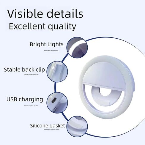 ضوء سيلفي للهاتف مزود بـ 36 مصباح LED قابل لإعادة الشحن، مشبك محمول على الضوء للكمبيوتر اللوحي لهواتف iPhone، والهاتف، وIpad، والكمبيوتر المحمول، وTiktok، والمكياج، والبث المباشر، ومدونة الفيديو + فلتر عدسة ناعم، خاصية الأورجانزا in Kuwait