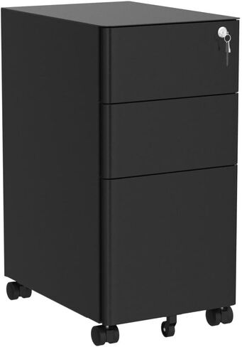 YITAHOME 3-Drawer Slim File Cabinet with Lock, Mobile Metal Office Storage Filing Cabinet, Legal/Letter Size, Pre-Assembled File Cabinet Except Wheels Under Desk - Black in Saudi Arabia
