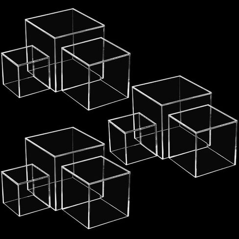 9 Pcs 5 Sided 3 Sizes Acrylic Display Boxes Riser with Hollow Bottoms Square Acrylic Cube Decorative Doll Display Case Cube Stand Riser for Storage Jewelry Collectibles Wedding Party Container in Saudi Arabia