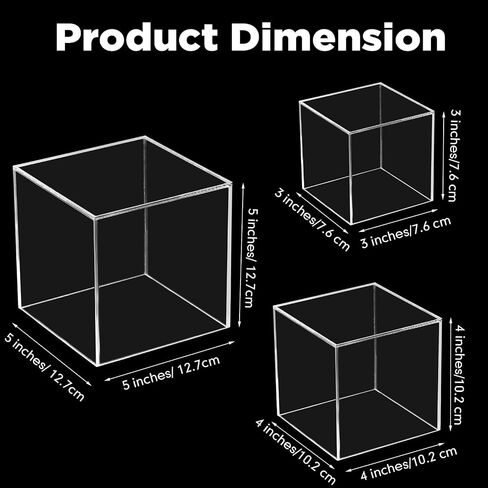 9 Pcs 5 Sided 3 Sizes Acrylic Display Boxes Riser with Hollow Bottoms Square Acrylic Cube Decorative Doll Display Case Cube Stand Riser for Storage Jewelry Collectibles Wedding Party Container in Saudi Arabia