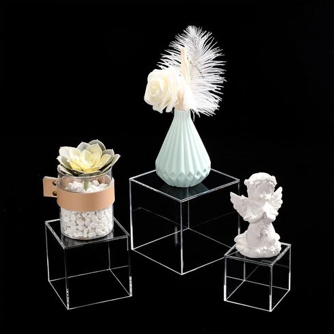 9 Pcs 5 Sided 3 Sizes Acrylic Display Boxes Riser with Hollow Bottoms Square Acrylic Cube Decorative Doll Display Case Cube Stand Riser for Storage Jewelry Collectibles Wedding Party Container in Saudi Arabia