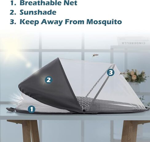 غطاء سرير محمول مزود بمظلة للتعتيم للخصوصية، مساحة للنوم لعمر أقل من 6 أشهر، غطاء تعتيم Pack n Play، مظلة لسرير الأطفال أثناء السفر، رمادي داكن in Kuwait