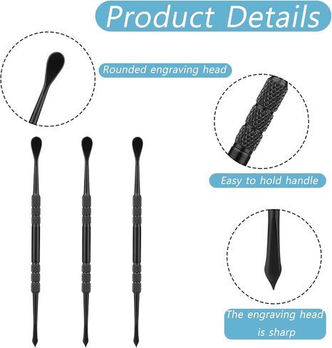 3 Pieces Wax Carving Tools, Double-Headed Wax Molding Sculpting Tool Stainless Steel Clay Carving Tool Spoon Kit for Wax Jewelry Making Supplies, Black in Saudi Arabia