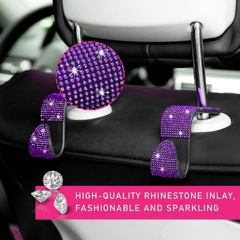 Augeny 2 PCS Bling Car Seat Headrest Hooks, Crystal Rhinestone Back Seat Hanging Storage Organizer, Auto Purse Bags Hanger, Universal Vehicle Interior Accessories for Women Girls (Black) in Saudi Arabia