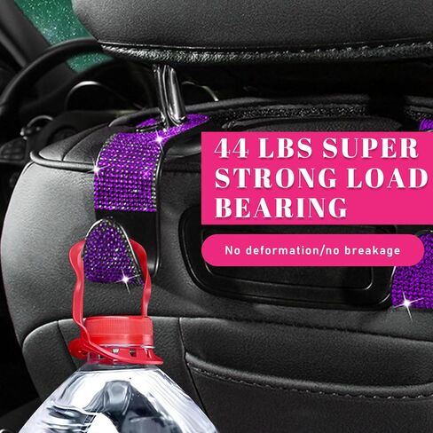 Augeny 2 PCS Bling Car Seat Headrest Hooks, Crystal Rhinestone Back Seat Hanging Storage Organizer, Auto Purse Bags Hanger, Universal Vehicle Interior Accessories for Women Girls (Black) in Saudi Arabia