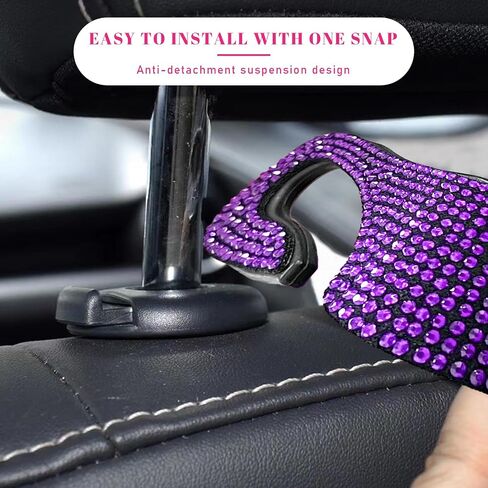 Augeny 2 PCS Bling Car Seat Headrest Hooks, Crystal Rhinestone Back Seat Hanging Storage Organizer, Auto Purse Bags Hanger, Universal Vehicle Interior Accessories for Women Girls (Black) in Saudi Arabia