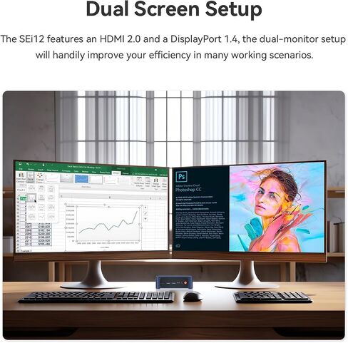 كمبيوتر صغير Beelink Sei12 Intel i5 12450H(8C/12T، حتى 4.4 جيجا هرتز)، كمبيوتر صغير 16 جيجا DDR4 1 تيرابايت SSD يدعم شاشة عرض مزدوجة 4K/HDMI+DP/WiFi6/BT5.2 in Kuwait