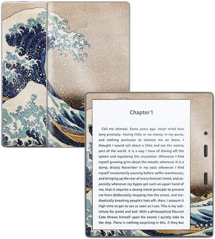 MightySkins Glossy Glitter Skin for Amazon Kindle Oasis 7" (9th Gen) - Great Wave of Kanagawa | Protective, Durable High-Gloss Glitter Finish | Easy to Apply, Remove | Made in The USA in Saudi Arabia